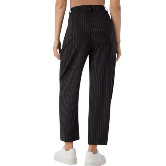 NWT HALARA Black Dress Pants Mid Rise Barrel Leg Stripe Pants - Picture 16 of 16